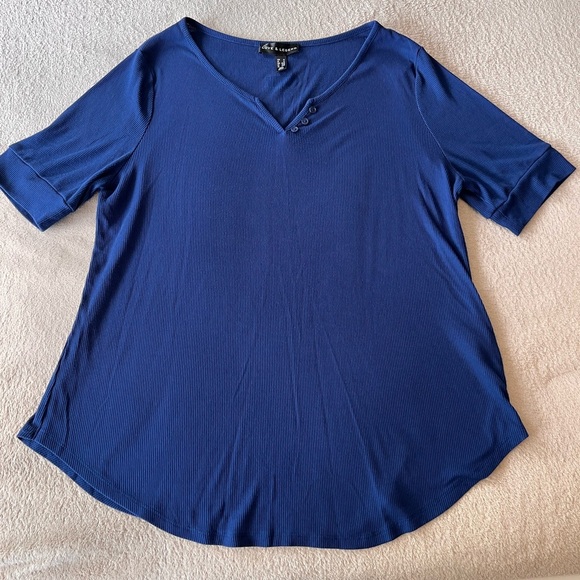 Love & Legend Blue Ribbed V-Neck Stretch Tee 1X - Picture 2 of 7
